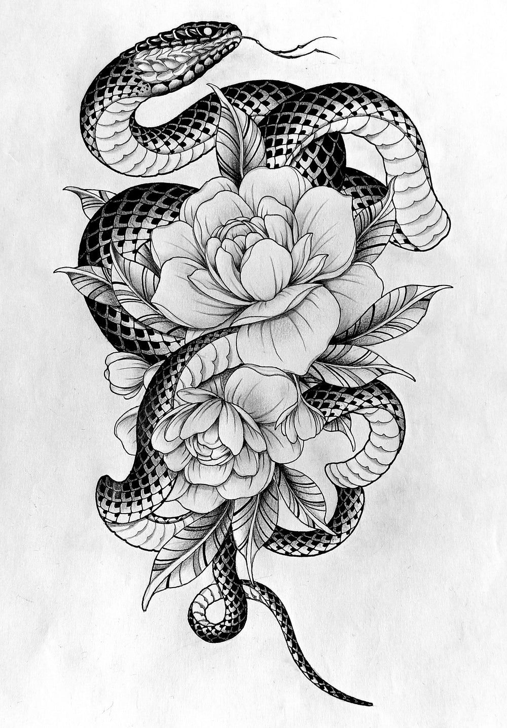 Snake With Peonies