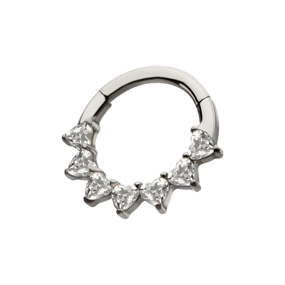 Seven Heart-Cut Gem Front Facing Hinged Segment Clicker