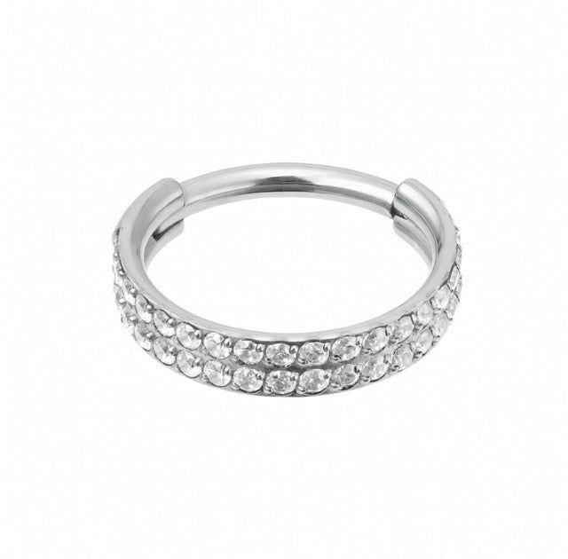 Double Pavé Set Cubic Zirconia Hinged Ring