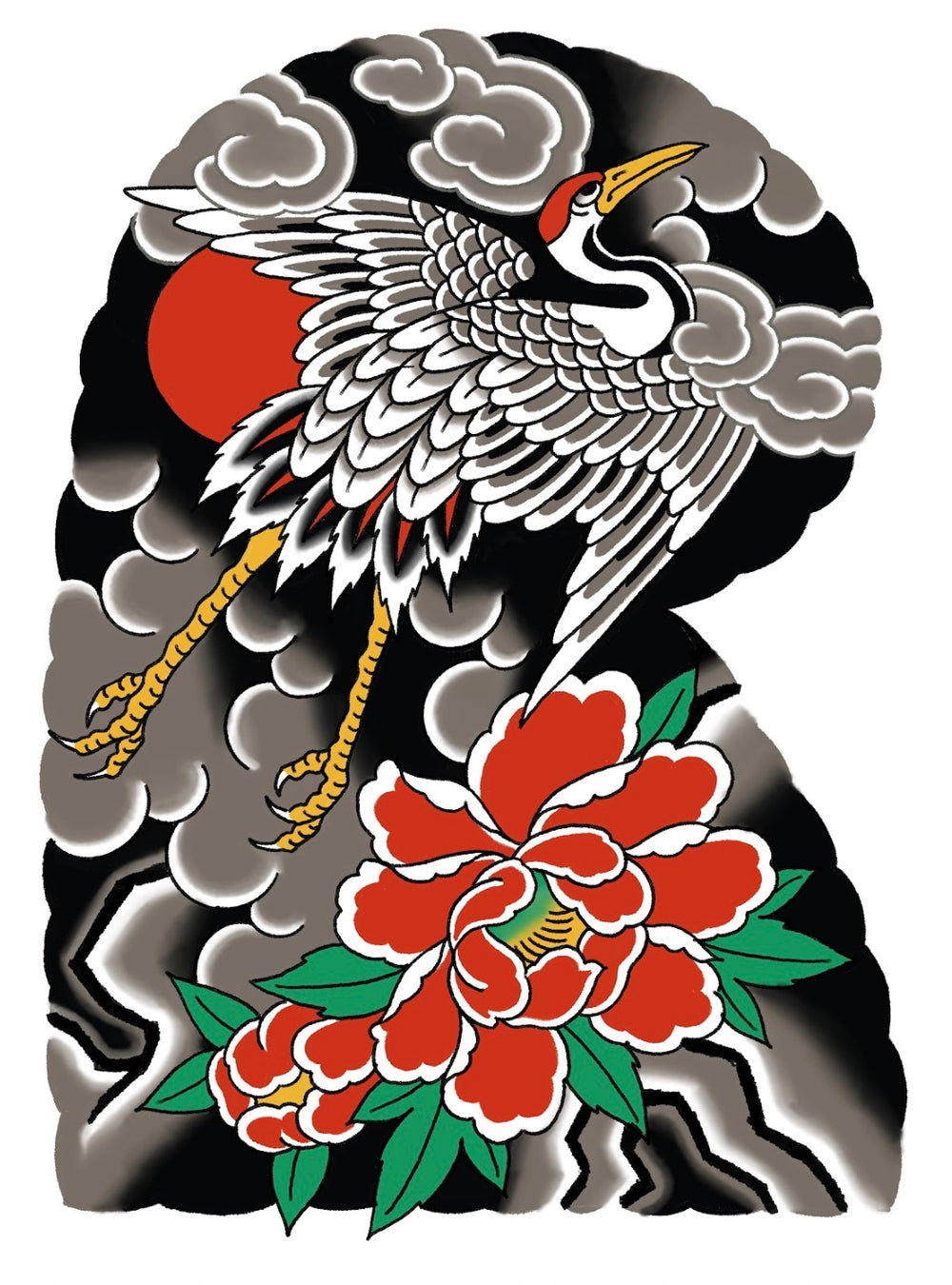 Crane and peonies