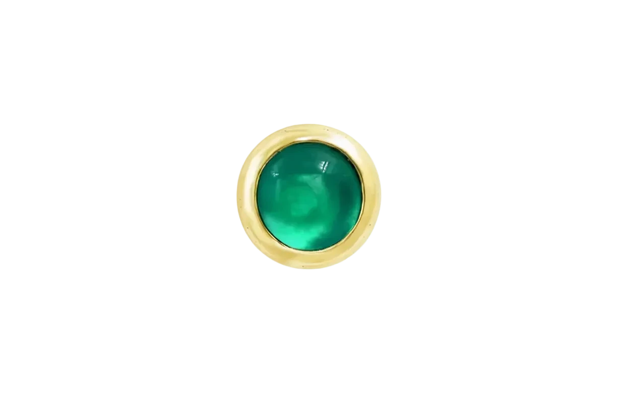 Gold earring with a green gemstone 
