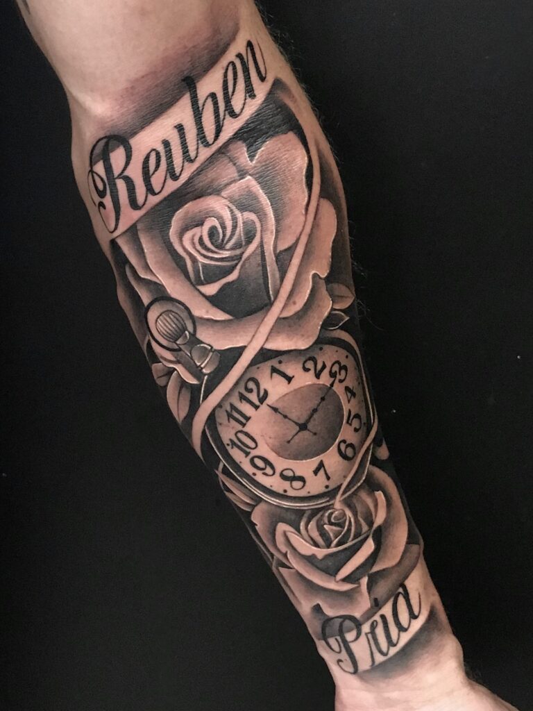 Roses and Clock Tattoo