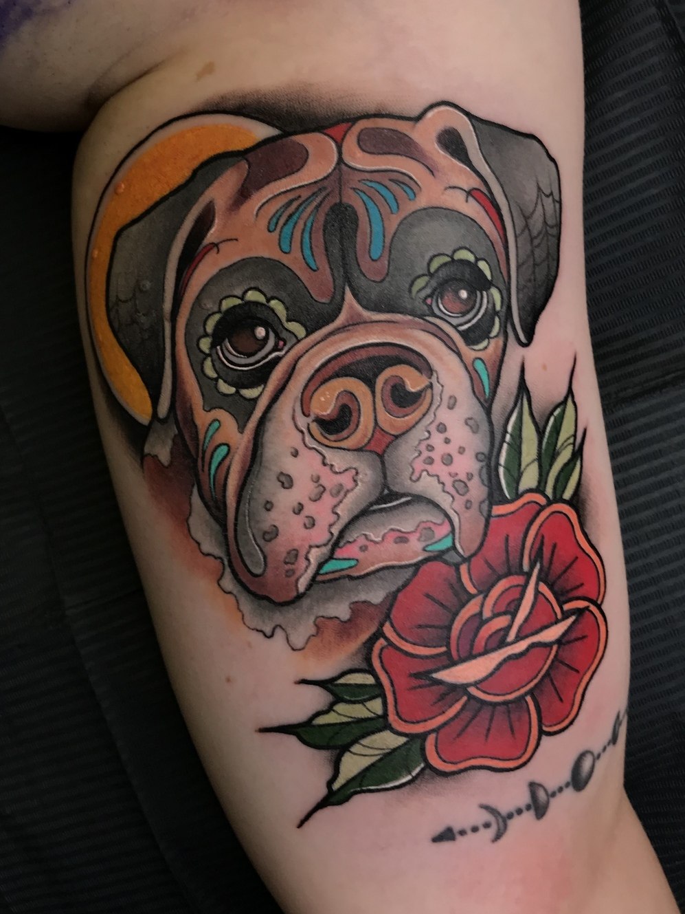 Neotraditional dog tattoo