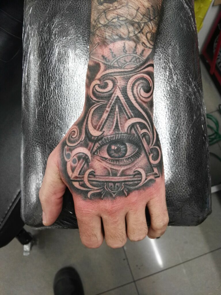 Hand eye tattoo